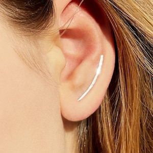 Line bar earrings, Sterling silver earrings, Minimalist ear climbers, Ear pin, Gift for her