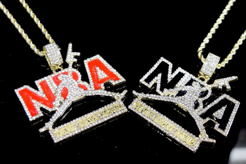 Gold Iced Out Nba Never Broke Again Ak 47 Charm Pendant 24 Rope Chain
