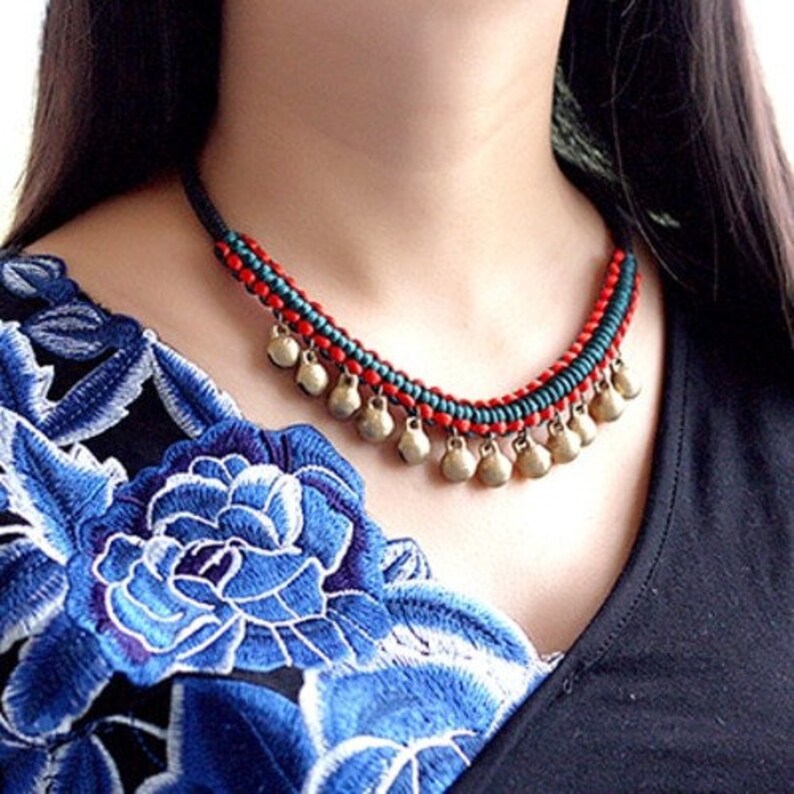 Pure Handmade Exotic Jewelry statement bell vintage choker necklace New Ethnic flavor red necklace