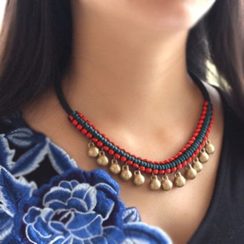 Pure Handmade Exotic Jewelry statement bell vintage choker necklace New Ethnic flavor red necklace