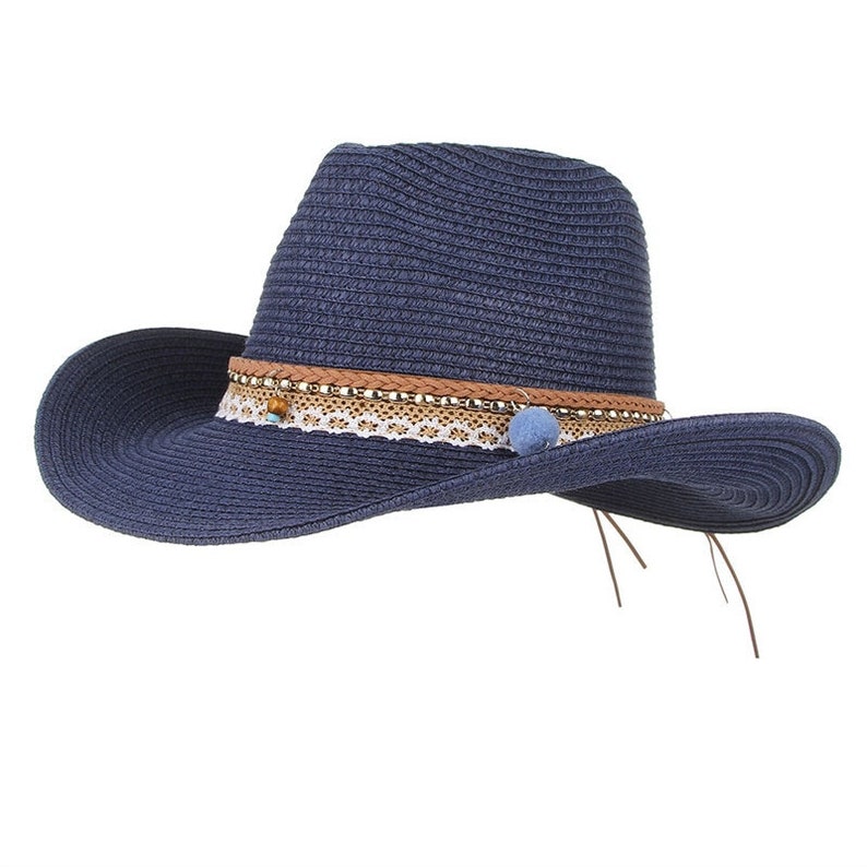 Vintage Boho Summer Hats For Women Wide Brim Straw Hat Western Cowboy Cowgirl Jazz Hat Men Beach Visor Sun Cap Adjustable
