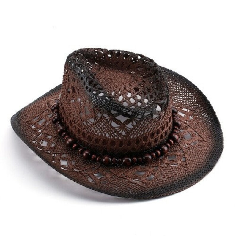 Outdoor Men Women Western Cowboy Hats Hand-Woven Straw Hat Breathable Beach Jazz Cap Sunhat for Unisex