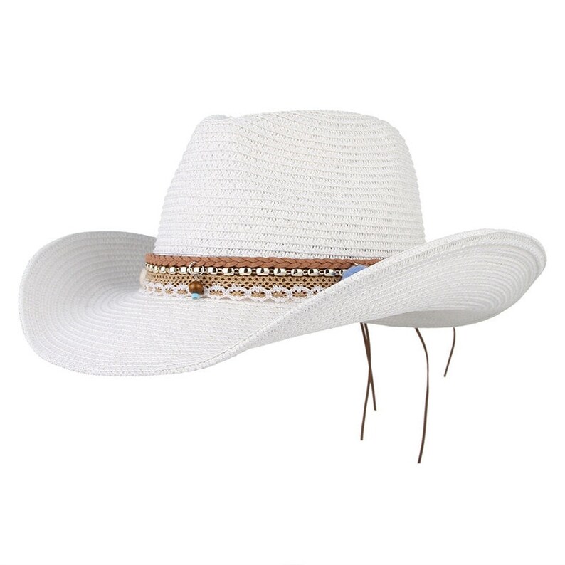 Vintage Boho Summer Hats For Women Wide Brim Straw Hat Western Cowboy Cowgirl Jazz Hat Men Beach Visor Sun Cap Adjustable