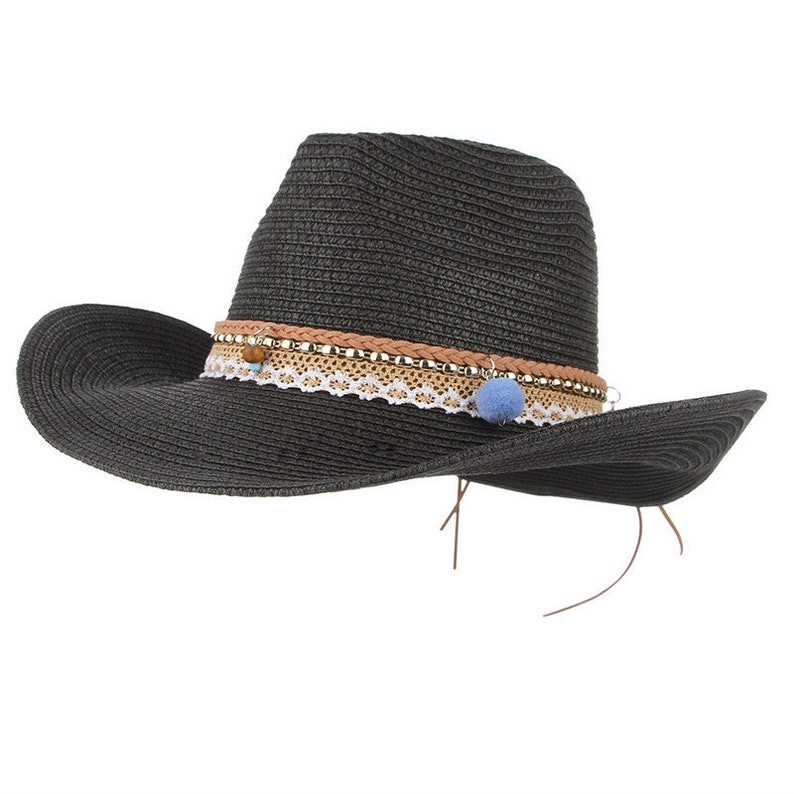 Vintage Boho Summer Hats For Women Wide Brim Straw Hat Western Cowboy Cowgirl Jazz Hat Men Beach Visor Sun Cap Adjustable
