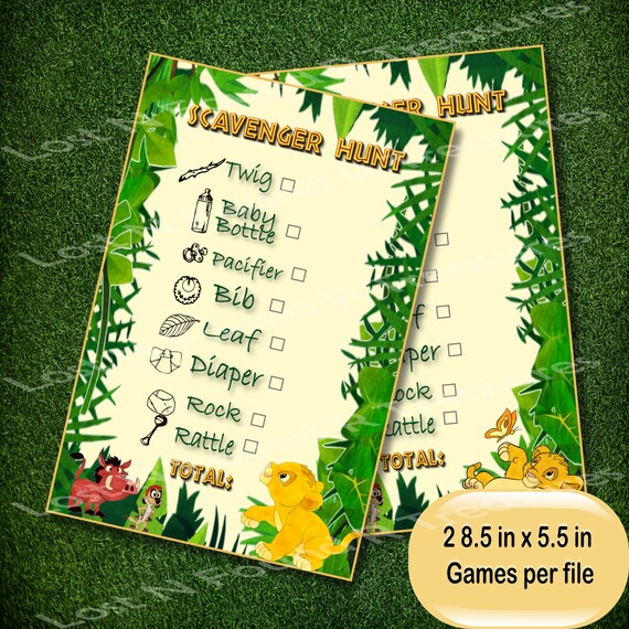 Lion King Baby Shower Games Lion King Baby Shower Scavenger Etsy