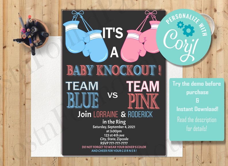 Boxing Gender Reveal Invitation // Gender Reveal Ideas // Boy Etsy
