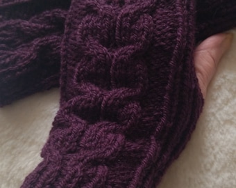 Mitaines" aubergine"tricotées main taille unique