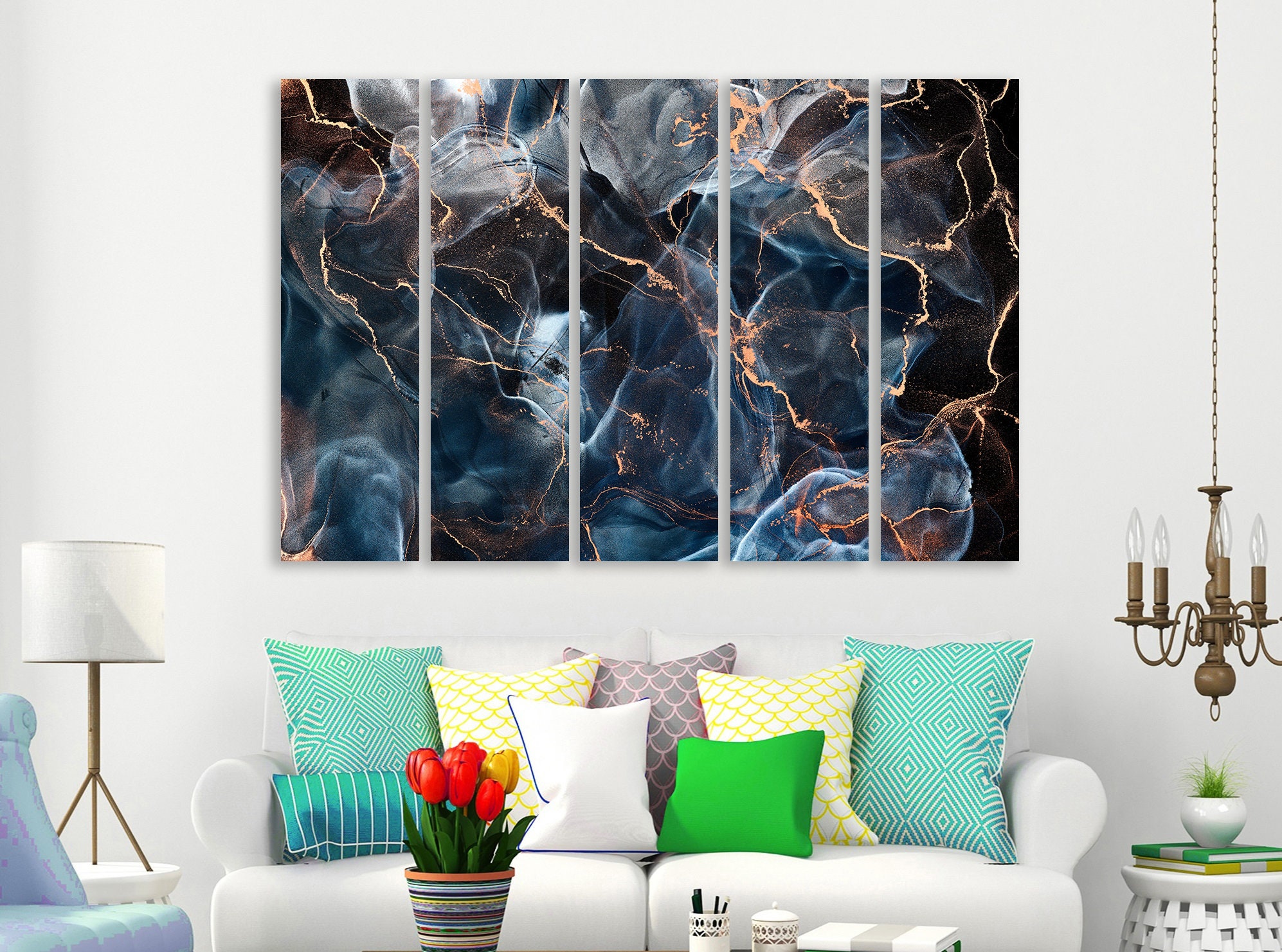 Blue and Gold Abstract Canvas Wall Art Abstract Marble Canvas Etsy