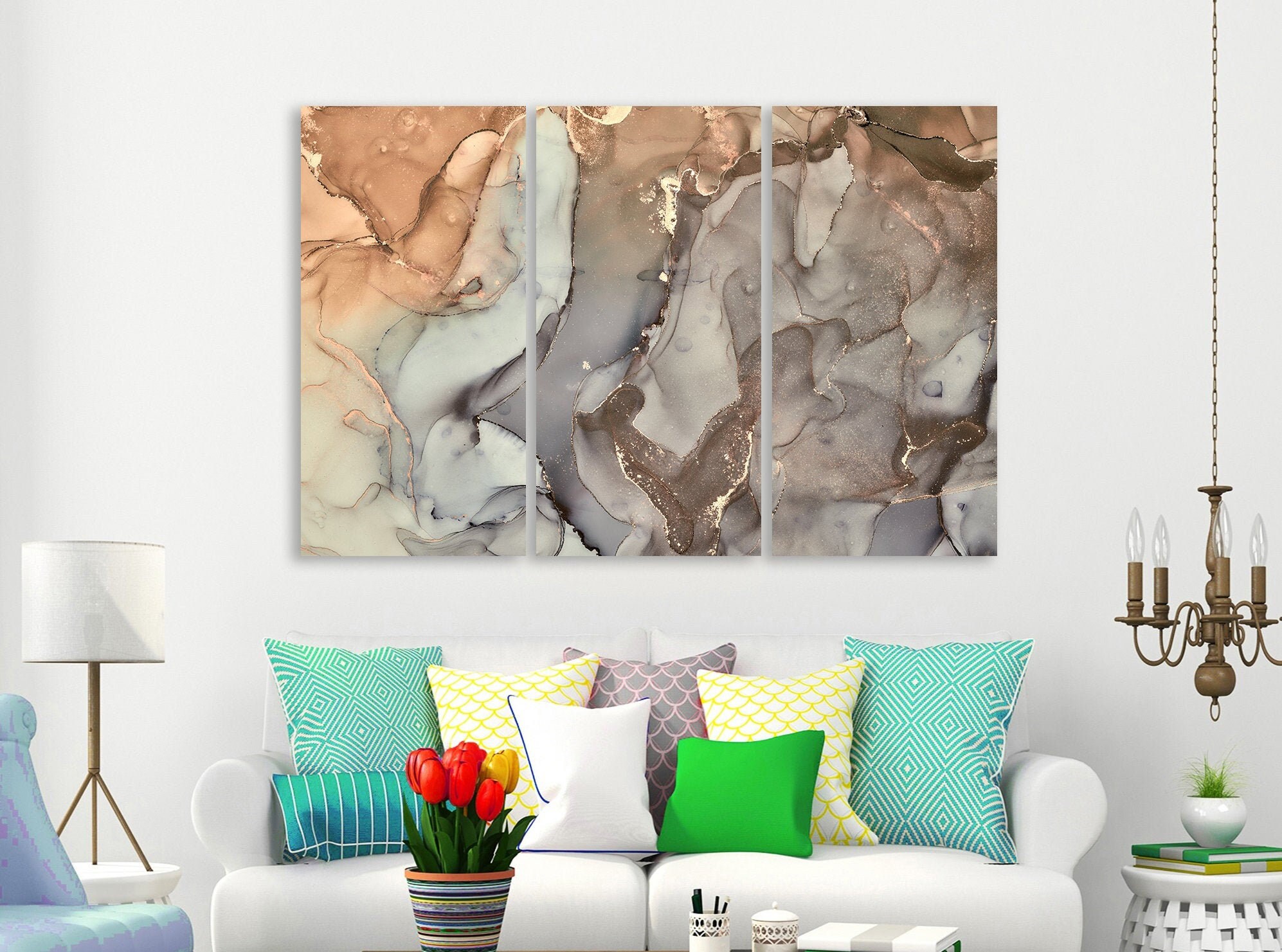 Brown and Grey Abstract Canvas Wall Art Abstract Marble Canvas Etsy