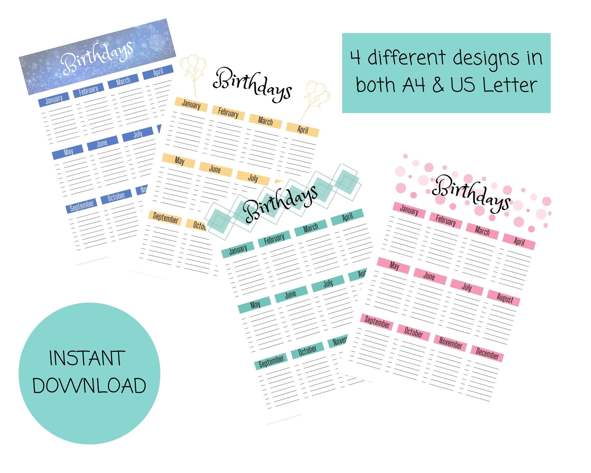 Birthday Tracker, Printable PDF, Instant Download - Etsy