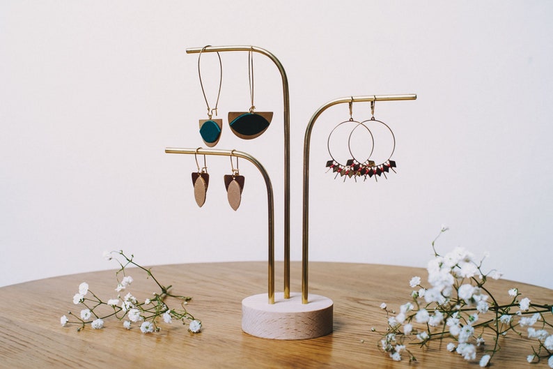 Anea 3 stems Professional jewelry support Wood and brass