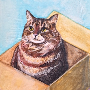 Tabby Cat in Box Greetings Card