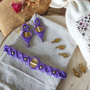 Indian Bracelet with charms and earrings/set macrame Bracelet and hippie earrings/ethnics earrings for her/gift for hippie women/Boho jewel