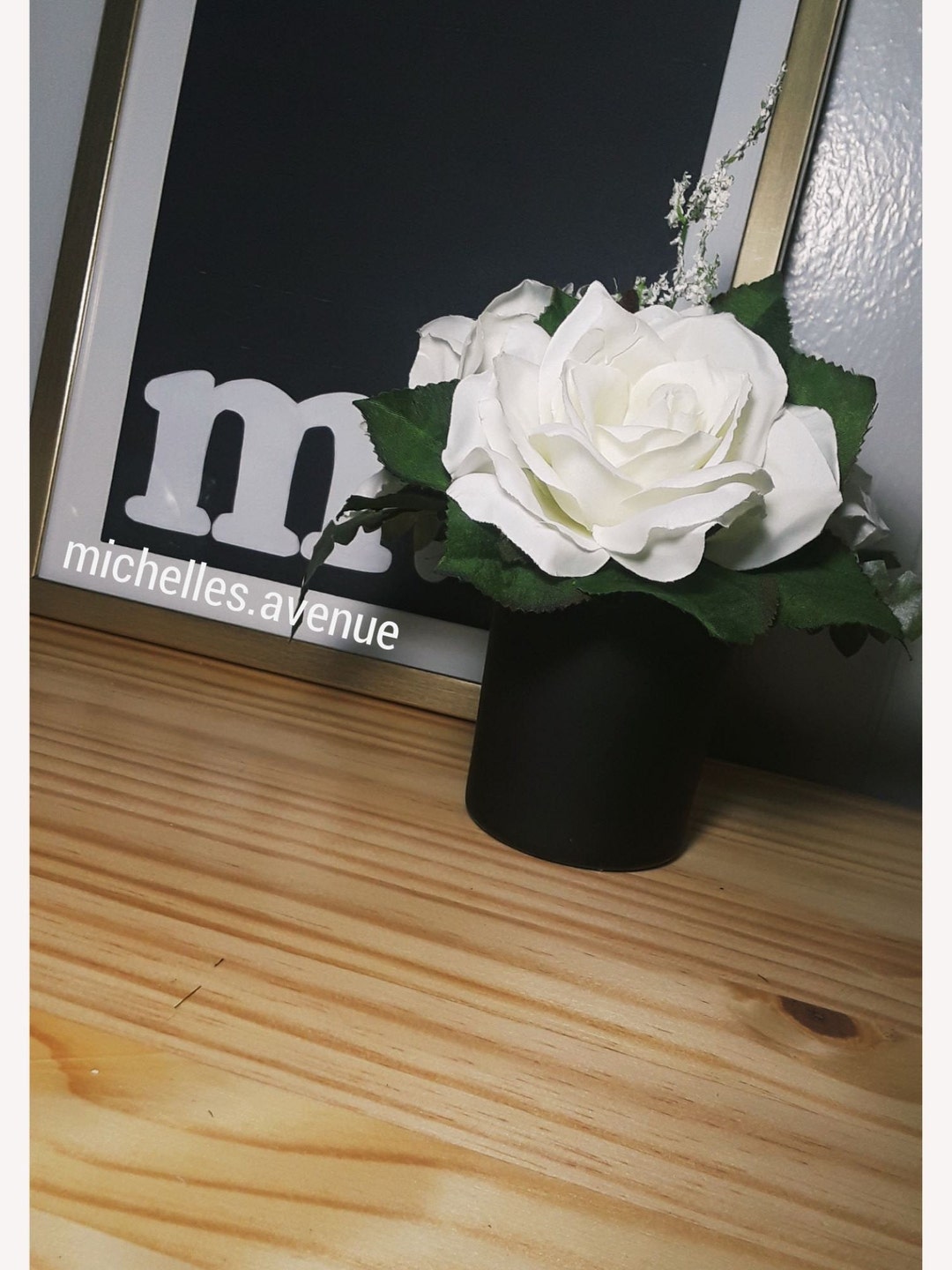 Black Matte Vase White Rose Decor Piece Elegant Glam Chic Etsy