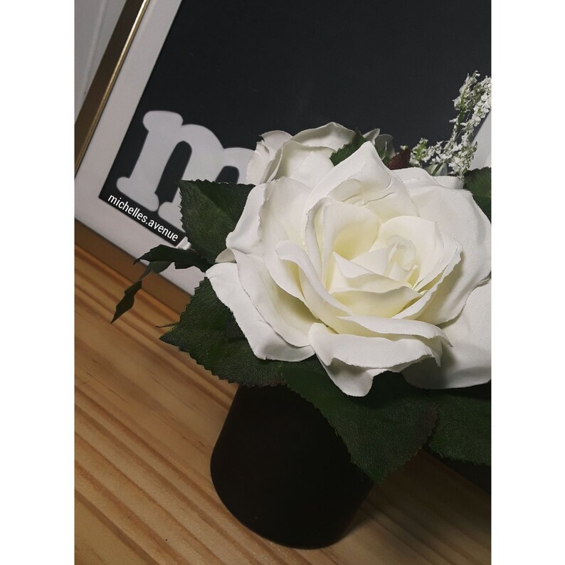 Black Matte Vase White Rose Decor Piece Elegant Glam Chic Etsy
