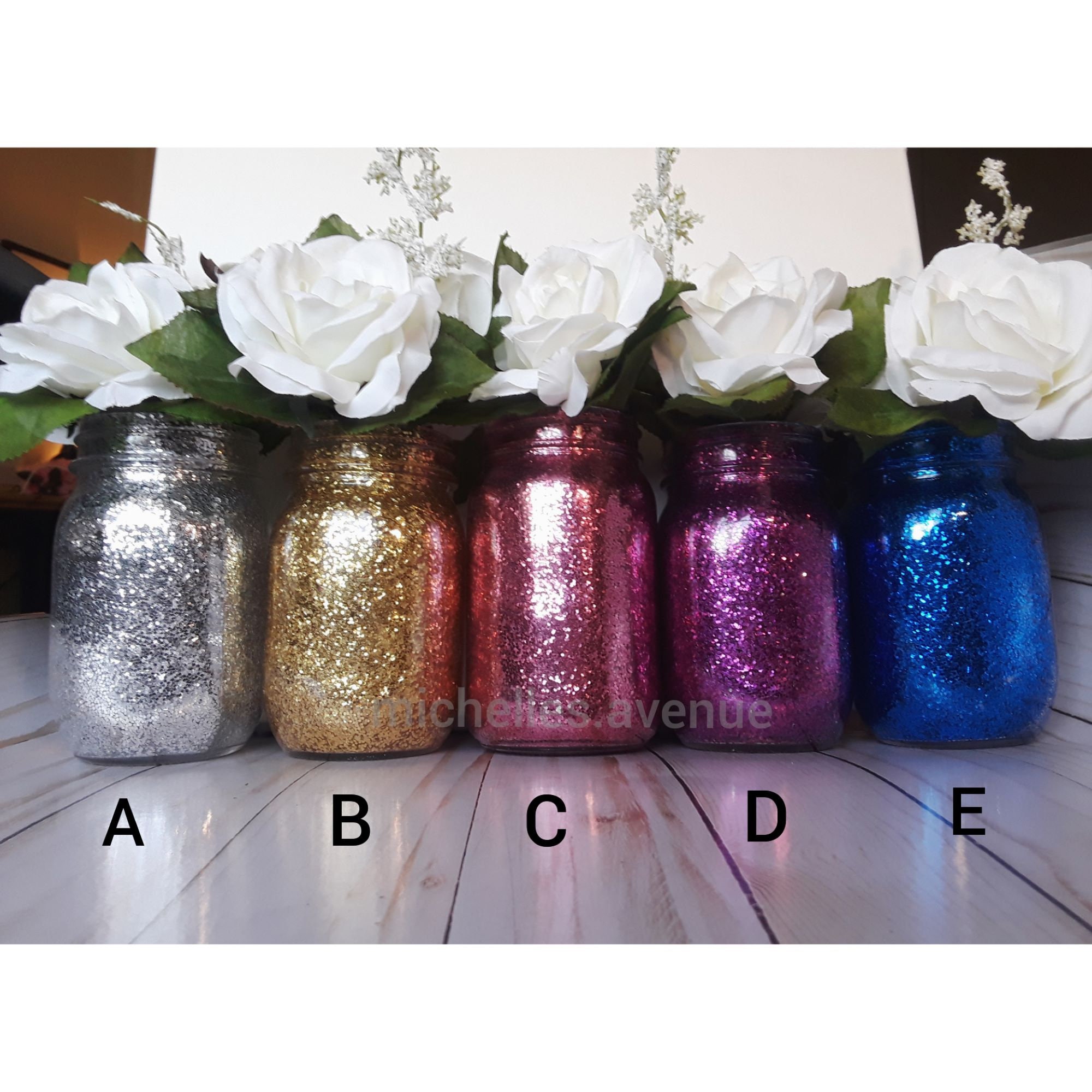 Glitter Mason Jar Centerpiece Glitter Rose Decorations Etsy