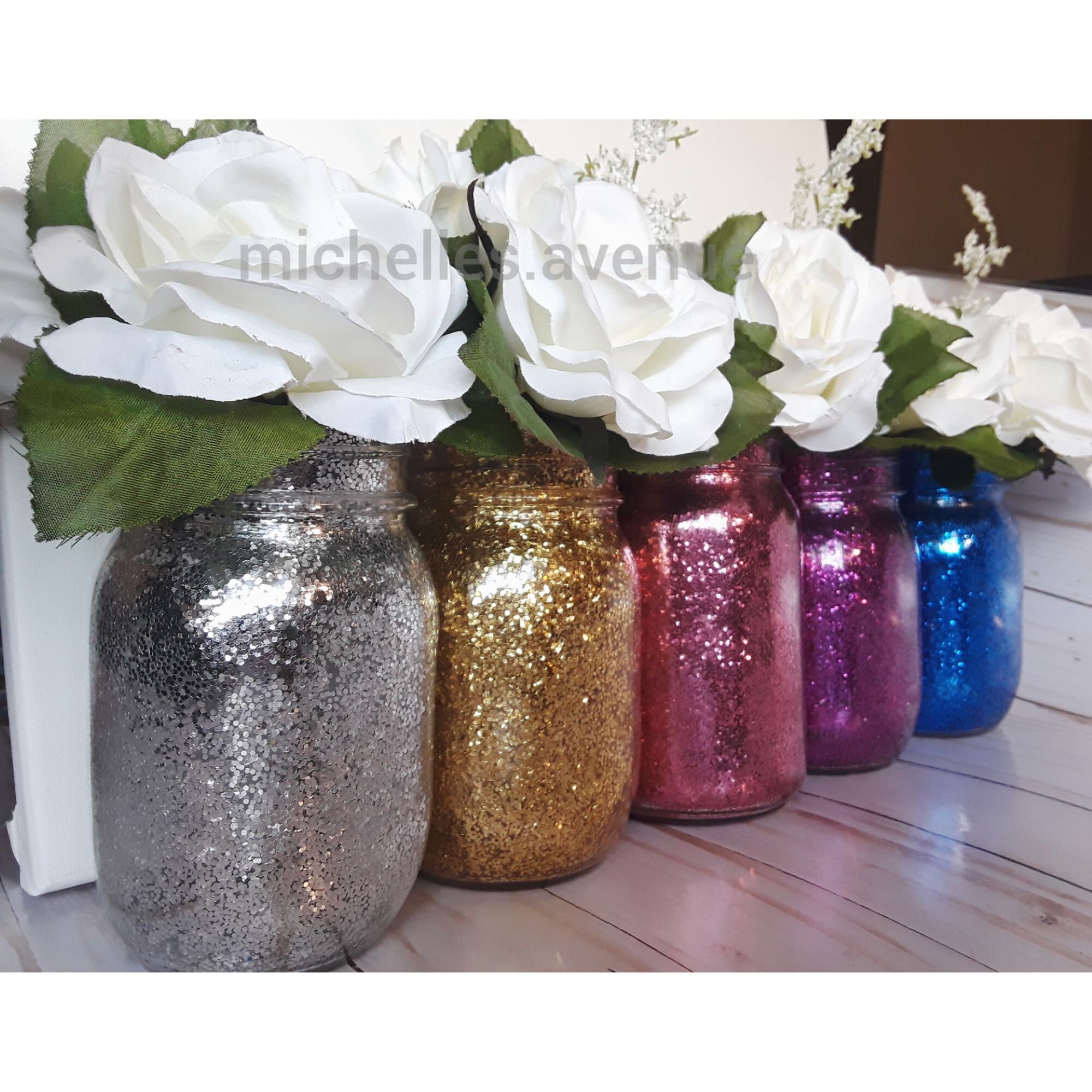 Glitter Mason Jar Centerpiece Glitter Rose Decorations Etsy