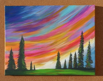 Painting Colorful Peaceful Pink Blue Sky Forest Paintings Home Decor Acrylic Paint