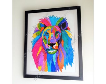 LION Art Coloring Page, Colorful Artwork, Lion Outline, Artwork, Abstract Art, Colorful Art, DIY, Coloring Project