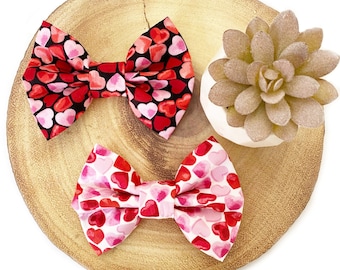 Red Heart Dog Bow Cat Bow Tie - Hearts Love Romance Red Pink Black White Handmade Fabric Pet Bowtie