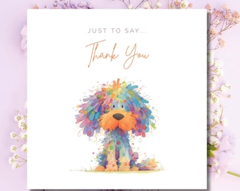 Just To Say Thank You Card | Whimsical Dog | Hammered Card & Envelope