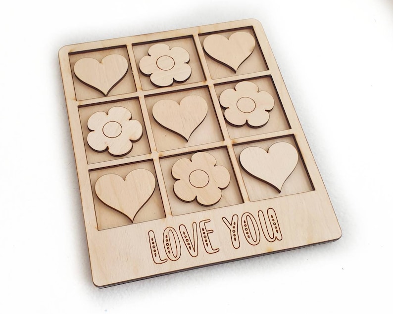 xoxo heart and flowers Valentines day gift girlfriend gift Custom tic tac toe wood game love you game mother day gift