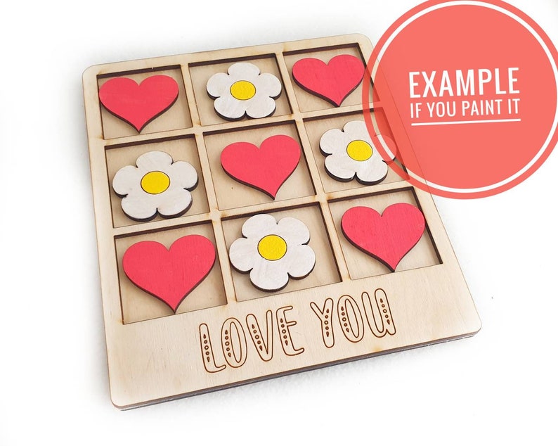 xoxo heart and flowers Valentines day gift girlfriend gift Custom tic tac toe wood game love you game mother day gift