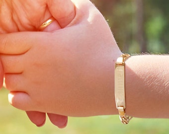 Personalized Gold Baby Bracelet, Boy Id Bracelet, Bar Bracelet in Gold,for Boy, for Girl  First Christmas Ornament