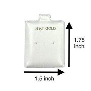 Boucles d'oreilles blanches pour coussinets bouffants, cartes de présentation en or 14 carats, impression 1,75 x 1,50 po.