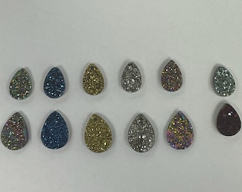 Pear Shape Teardrop Natural Druzy Quartz Stones Assorted Sizes and Colors