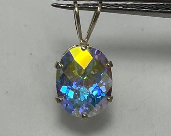 Mystic Topaz Mercury Mist Pendant 9x7mm Sterling Sliver
