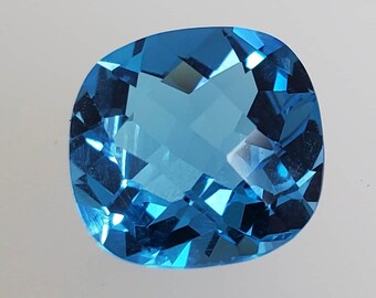 Swiss Blue Topaz Cushion Checkerboard Cut Loose Gemstone