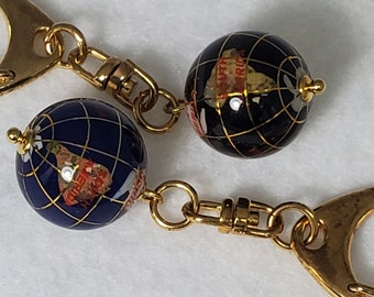 Natural Gemstone Inlayed Spinning/Fidget World Globe Keychain
