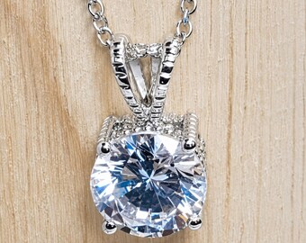 CZ Solitaire Pendant Sterling Silver with adjustable chain