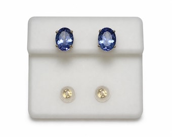 Tanzanite 8x6mm Oval 2.35ct 14k Yellow Gold Stud Earring AAA Quality