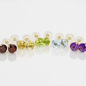 Semi-Precious Gemstone Studs 14K Yellow Gold Earrings  (Set of 5)