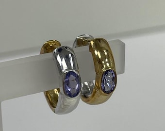 14kt Gold Gemstone Hoop Earrings – Ruby, Sapphire, Emerald, Tanzanite