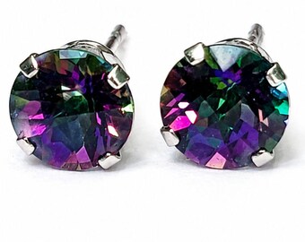 Mystic Topaz Stud Earrings Sterling Silver Round 6mm 2.10cts. - NO RESERVE