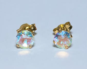 Mercury Mist Topaz 4mm Round 14kt Yellow Gold Stud Earrings