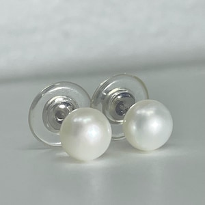 Genuine White Freshwater Pearl Stud Earrings 8mm round 925 Sterling Silver