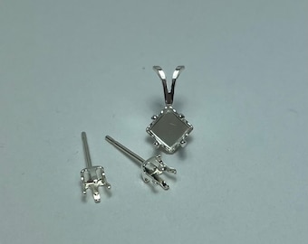 Sterling Silver Snap Square Earring and Pendant Jewelry findings with backs