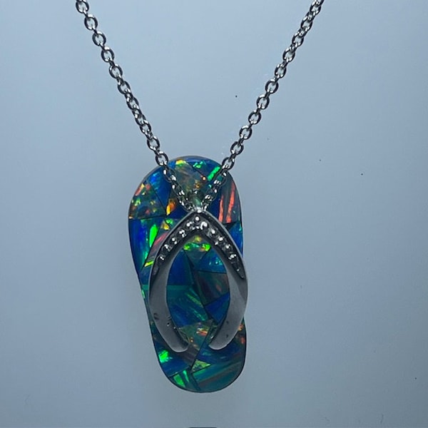 Sterling Silver Opal Boulder Beach Sandal Pendant Necklace