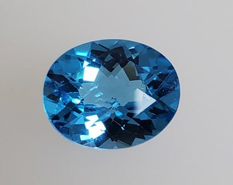 Oval Swiss Blue Topaz Gemstone Checkerboard