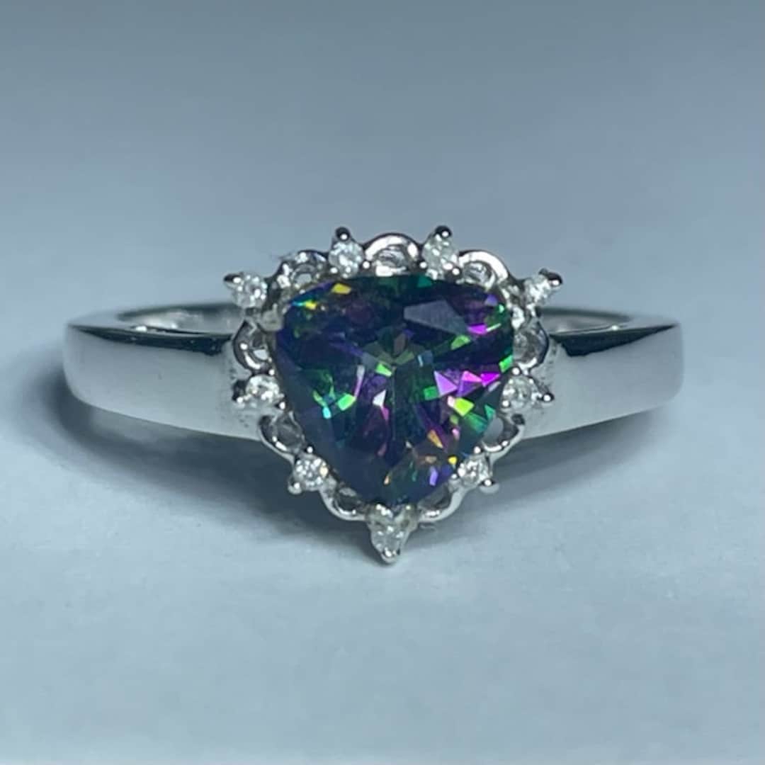 7mm Trillion 1.5ct Mystic Topaz and Diamond 14kt White Gold Ring