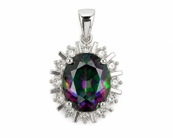 Mystic Topaz Oval Pendant 4.95ct TW 11x9mm Sterling Silver