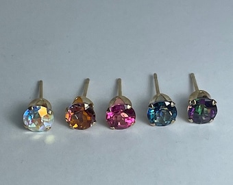 Mystic Topaz 5mm Round 14kt Yellow Gold Stud Earrings Neptune Garden Mercury Mist Pink Topaz