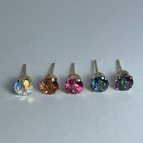 Mystic Topaz 5mm Round 14kt Yellow Gold Stud Earrings Neptune Garden Mercury Mist Pink Topaz