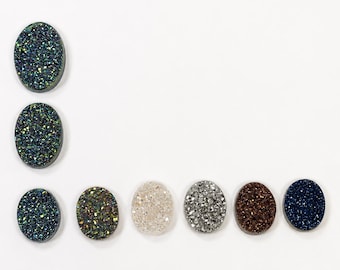 Oval Natural Druzy Quartz Gemstones Multicolors and Assorted Sizes 12x10mm 16x12mm