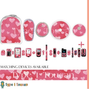 Deep Pink Hearts | Diabetes Stickers | Dexcom G6 Omnipod Freestyle Libre Tslim Medtronic Enlite Minimed Pump Contour Vinyl Decal Cover