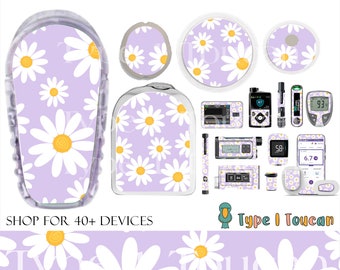 Pretty Lilac Daisies | Floral Diabetes Stickers | Dexcom G6 Omnipod 5, Freestyle Libre Tslim Medtronic Minimed Ypsomed Pump Novopen Contour